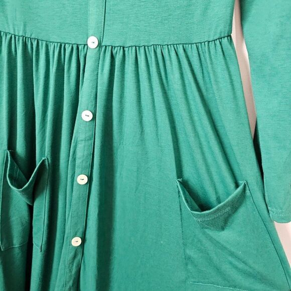 EUC LIKE NEW GREEN SCOOP NECK BUTTON DOWN SUPER MAXI LONGSLEEVE DRESS SIZE SMALL - Picture 7 of 15
